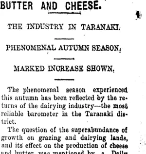 BUTTER AND CHEESE. (Taranaki Daily News 7-5-1920)