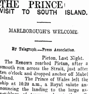 THE PRINCE (Taranaki Daily News 11-5-1920)