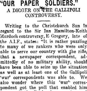 "OUR PAPER SOLDIERS." (Taranaki Daily News 21-5-1920)