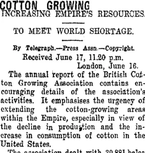 COTTON GROWING. (Taranaki Daily News 18-6-1920)