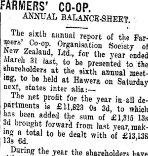 FARMERS' CO-OP. (Taranaki Daily News 19-6-1920)