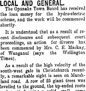LOCAL AND GENERAL. (Taranaki Daily News 12-6-1920)