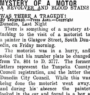 MYSTERY OF A MOTOR. (Taranaki Daily News 24-6-1920)