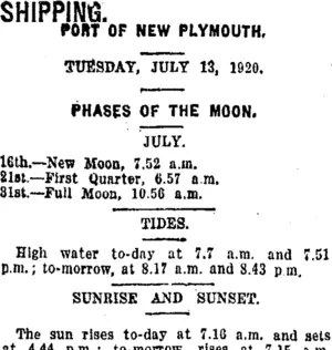 SHIPPING. (Taranaki Daily News 13-7-1920)