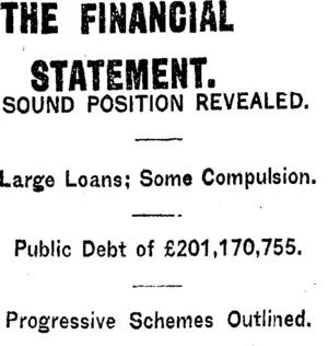 THE FINANCIAL STATEMENT. (Taranaki Daily News 28-7-1920)