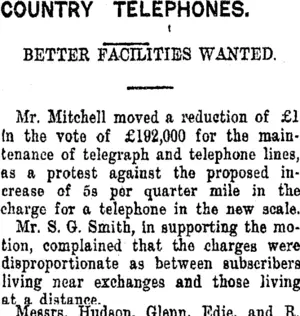COUNTRY TELEPHONES. (Taranaki Daily News 14-8-1920)
