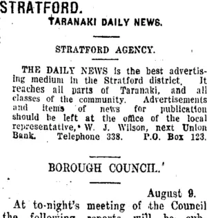 STRATFORD. (Taranaki Daily News 10-8-1920)