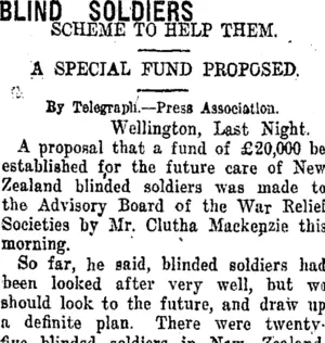 BLIND SOLDIERS. (Taranaki Daily News 13-8-1920)