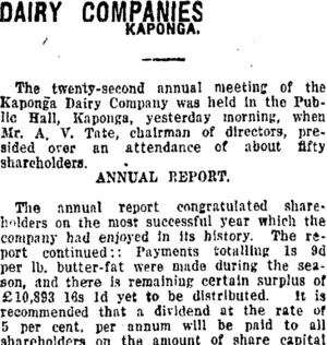 DAIRY COMPANIES. (Taranaki Daily News 25-8-1920)