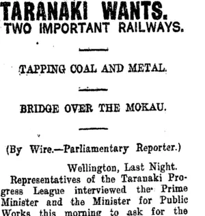TARANAKI WANTS. (Taranaki Daily News 27-8-1920)