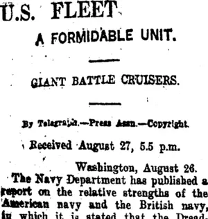 U.S. FLEET (Taranaki Daily News 28-8-1920)