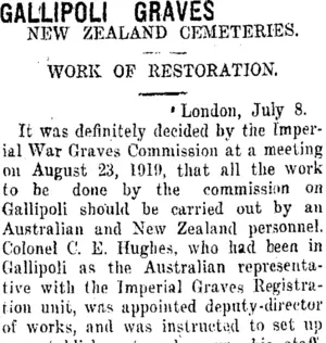 GALLIPOLI GRAVES. (Taranaki Daily News 4-9-1920)