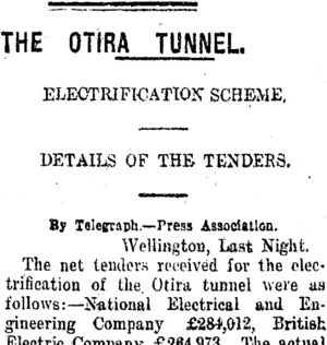 THE OTIRA TUNNEL. (Taranaki Daily News 1-9-1920)