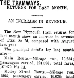 THE TRAMWAYS. (Taranaki Daily News 17-9-1920)