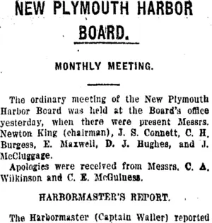 NEW PLYMOUTH HARBOR BOARD. (Taranaki Daily News 18-9-1920)