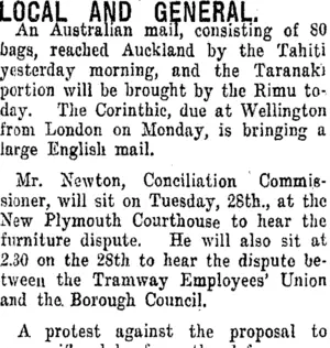 LOCAL AND GENERAL. (Taranaki Daily News 25-9-1920)