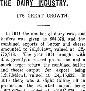 THE DAIRY INDUSTRY. (Taranaki Daily News 29-9-1920)