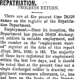 REPATRIATION. (Taranaki Daily News 6-10-1920)