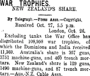 WAR TROPHIES. (Taranaki Daily News 28-10-1920)