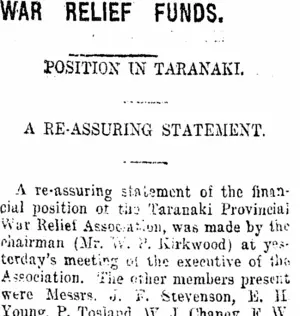 WAR RELIEF FUNDS. (Taranaki Daily News 28-10-1920)