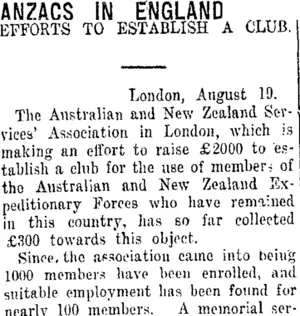 ANZACS IN ENGLAND. (Taranaki Daily News 30-10-1920)