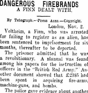 DANGEROUS FIREBRANDS. (Taranaki Daily News 4-11-1920)