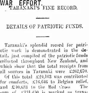 WAR EFFORT. (Taranaki Daily News 6-11-1920)