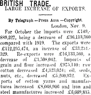 BRITISH TRADE. (Taranaki Daily News 12-11-1920)