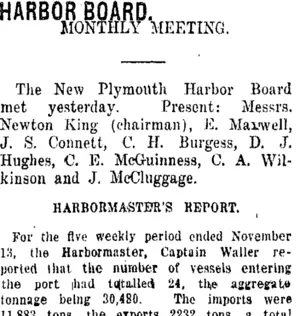 HARBOR BOARD. (Taranaki Daily News 20-11-1920)