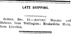 LATE SHIPPING. (Taranaki Daily News 14-12-1920)