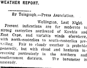 WEATHER REPORT. (Taranaki Daily News 14-12-1920)
