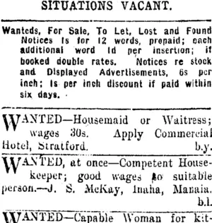 Page 1 Advertisements Column 4 (Taranaki Daily News 14-12-1920)