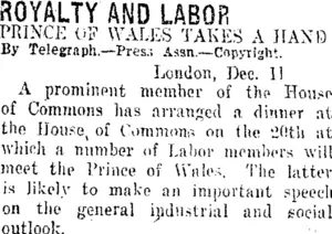 ROYALTY AND LABOR. (Taranaki Daily News 14-12-1920)