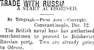 TRADE WITH RUSSIA. (Taranaki Daily News 14-12-1920)
