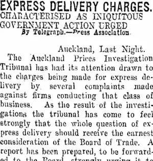EXPRESS DELIVERY CHARGES. (Taranaki Daily News 14-12-1920)