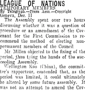 LEAGUE OF NATIONS. (Taranaki Daily News 14-12-1920)