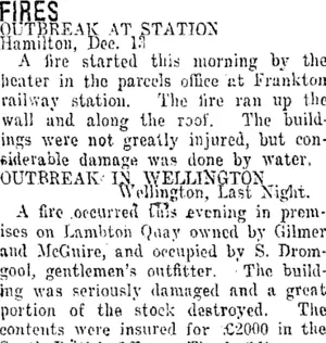 FIRES. (Taranaki Daily News 14-12-1920)
