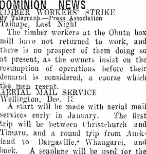 DOMINION NEWS. (Taranaki Daily News 14-12-1920)
