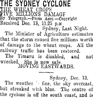 THE SYDNEY CYCLONE. (Taranaki Daily News 14-12-1920)