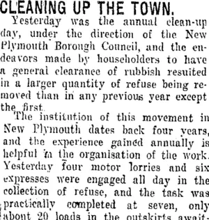 CLEANING UP THE TOWN. (Taranaki Daily News 14-12-1920)