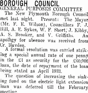 BOROUGH COUNCIL. (Taranaki Daily News 14-12-1920)