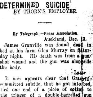 DETERMINED SUICIDE (Taranaki Daily News 14-12-1920)