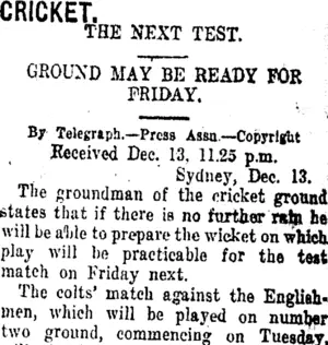 CRICKET. (Taranaki Daily News 14-12-1920)