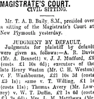 MAGISTRATE'S COURT. (Taranaki Daily News 14-12-1920)