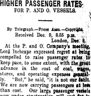 HIGHER PASSENGER RATES. (Taranaki Daily News 10-12-1920)