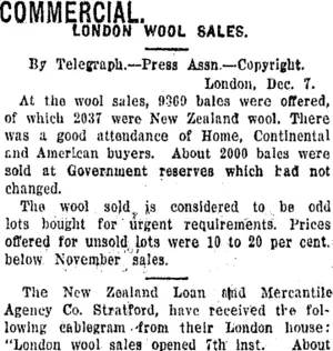 COMMERCIAL. (Taranaki Daily News 10-12-1920)