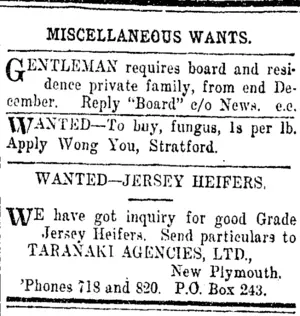 Page 1 Advertisements Column 6 (Taranaki Daily News 11-12-1920)
