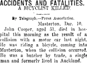 ACCIDENTS AND FATALITIES. (Taranaki Daily News 11-12-1920)
