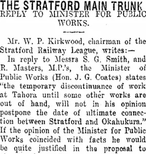 THE STRATFORD MAIN TRUNK. (Taranaki Daily News 11-12-1920)