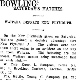 BOWLING (Taranaki Daily News 13-12-1920)
